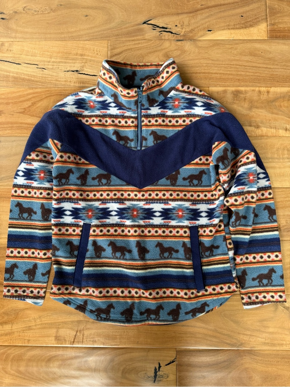 Kids' Blue Multi Southwestern Quarter-Zip Fleece Hoodie